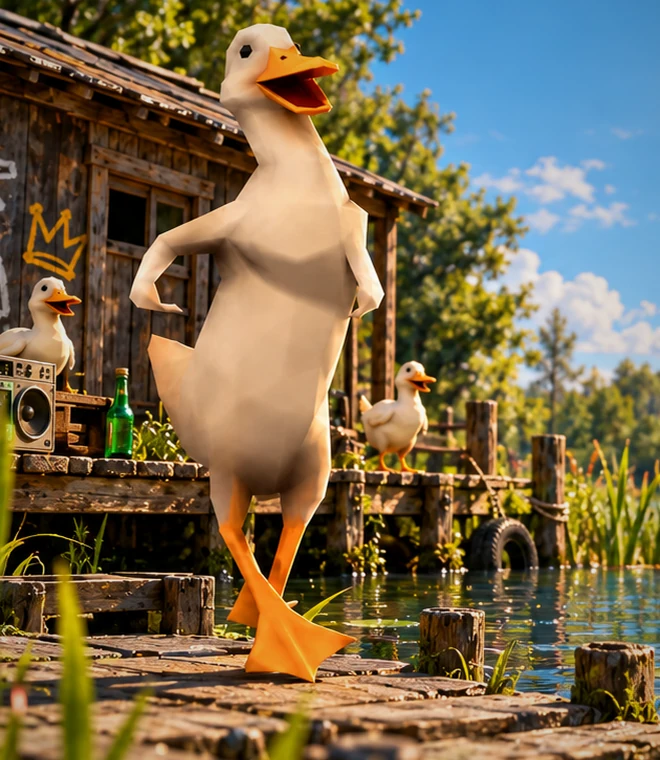DuckPack dancing on the dock